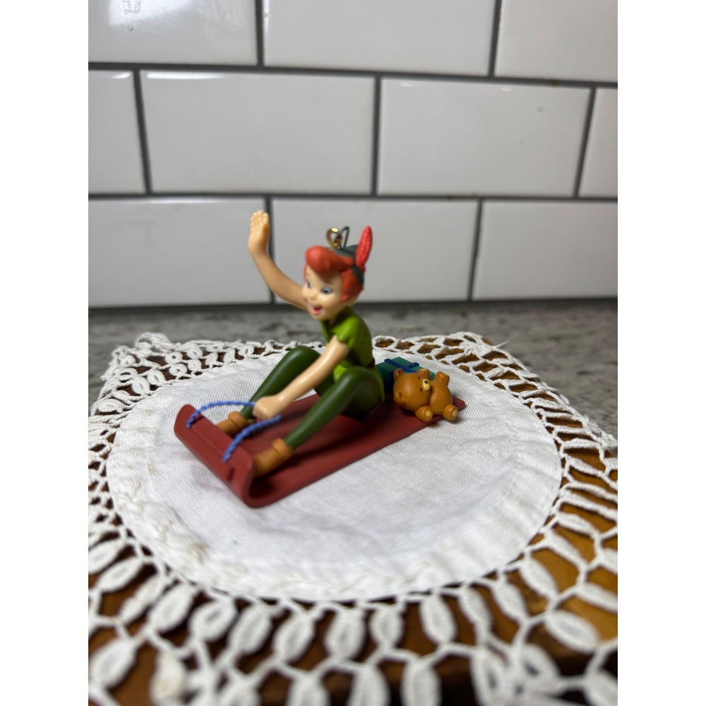 Vintage 1988 Disney Peter Pan Sledding Christmas Ornament Teddy Bear Gift